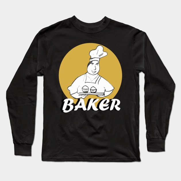 Baker bakery chef hand drawn Long Sleeve T-Shirt by 4wardlabel